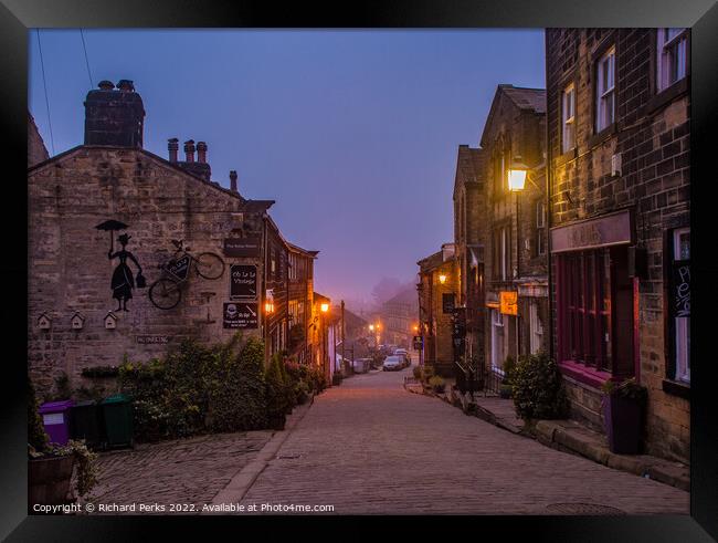 Haworth main street lights Framed Print by Richard Perks