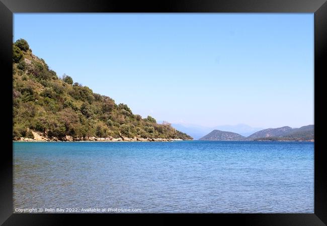 Stunning mountain beach view Framed Print by Pelin Bay