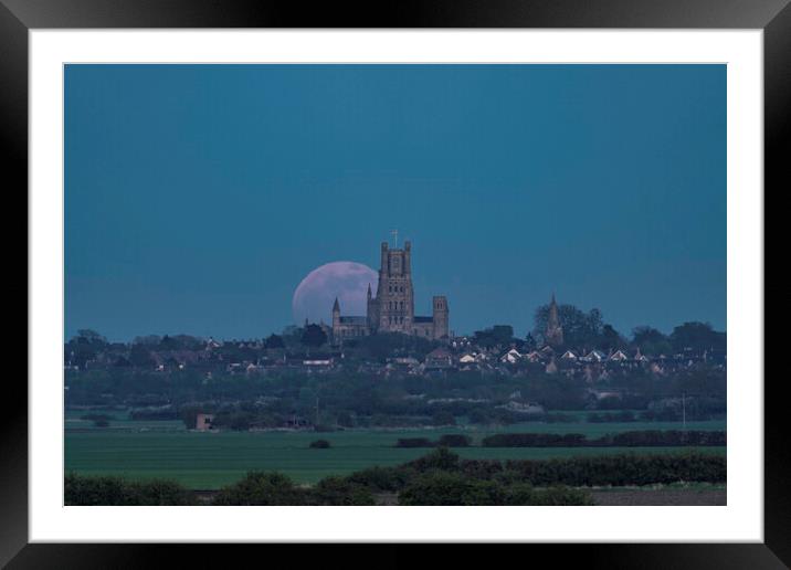 Full moon rising behind Ely Cathedral, 16th April 2022 Framed Mounted Print by Andrew Sharpe