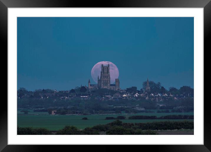 Full moon rising behind Ely Cathedral, 16th April  Framed Mounted Print by Andrew Sharpe