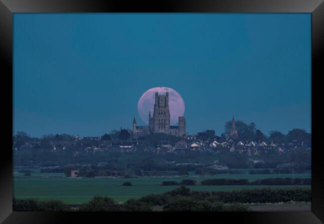 Full moon rising behind Ely Cathedral, 16th April  Framed Print by Andrew Sharpe