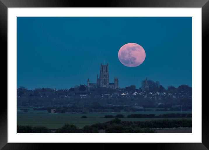 Full moon rising behind Ely Cathedral, 16th April 2022 Framed Mounted Print by Andrew Sharpe