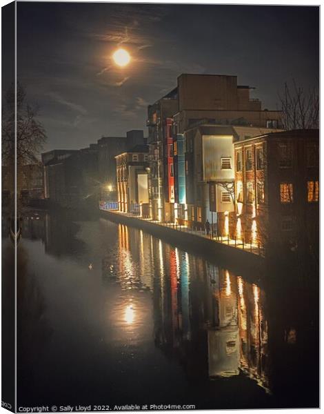 Pink Moon on the Wensum, Norwich Canvas Print by Sally Lloyd