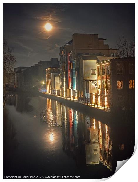 Pink Moon on the Wensum, Norwich Print by Sally Lloyd