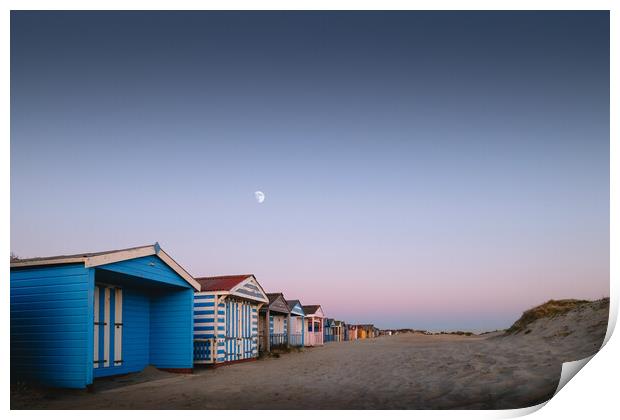 Beach Huts Sunset, West Wittering Print by Mark Jones