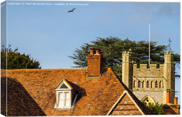 Red Kite Over Hambleden Village Buckinghamshire Canvas Print by Pearl Bucknall