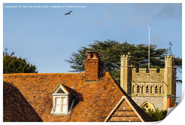 Red Kite Over Hambleden Village Buckinghamshire Print by Pearl Bucknall
