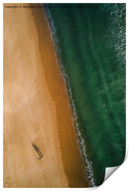 Long shadow of couple walking on beach Print by Alexandre Rotenberg