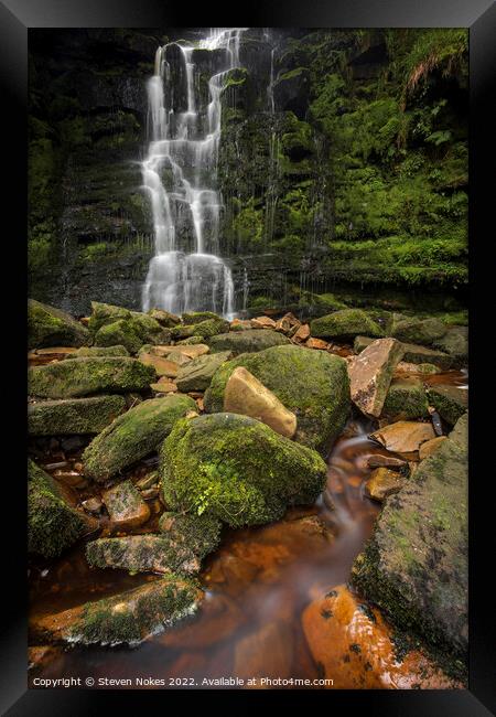 Majestic Waterfall in the Heart of Bleaklow Framed Print by Steven Nokes