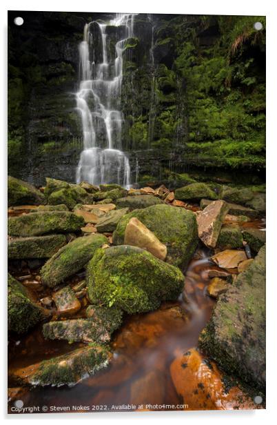 Majestic Waterfall in the Heart of Bleaklow Acrylic by Steven Nokes
