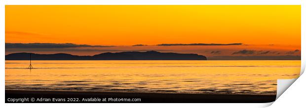 Ocean Sunset Wales Panorama Print by Adrian Evans