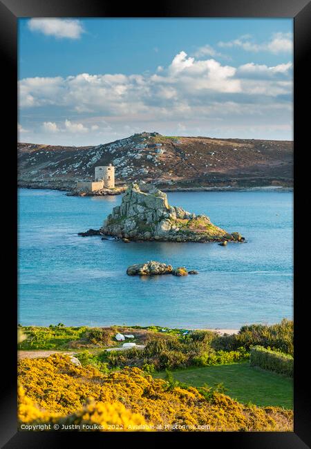 Cromwell's Castle, on Tresco, from Bryher Framed Print by Justin Foulkes