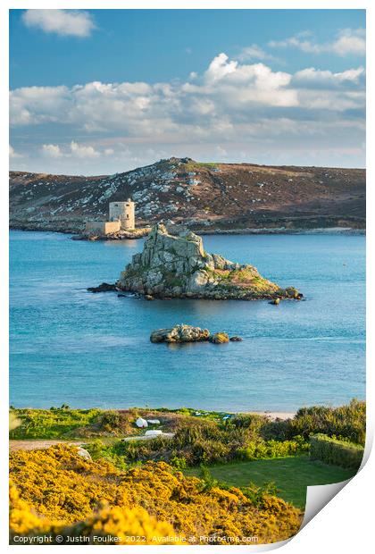 Cromwell's Castle, on Tresco, from Bryher Print by Justin Foulkes