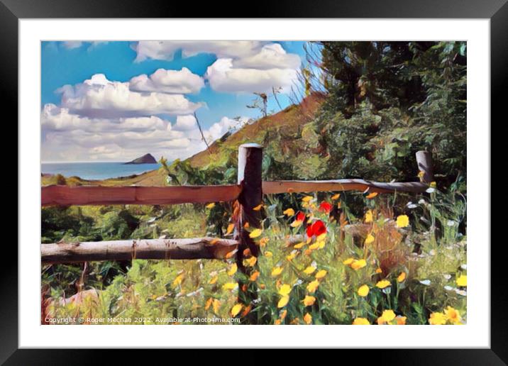 Red Wildflowers Overlooking Great Mewstone Framed Mounted Print by Roger Mechan