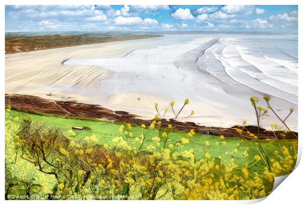 Serene Waves at Saunton Sands Print by Roger Mechan