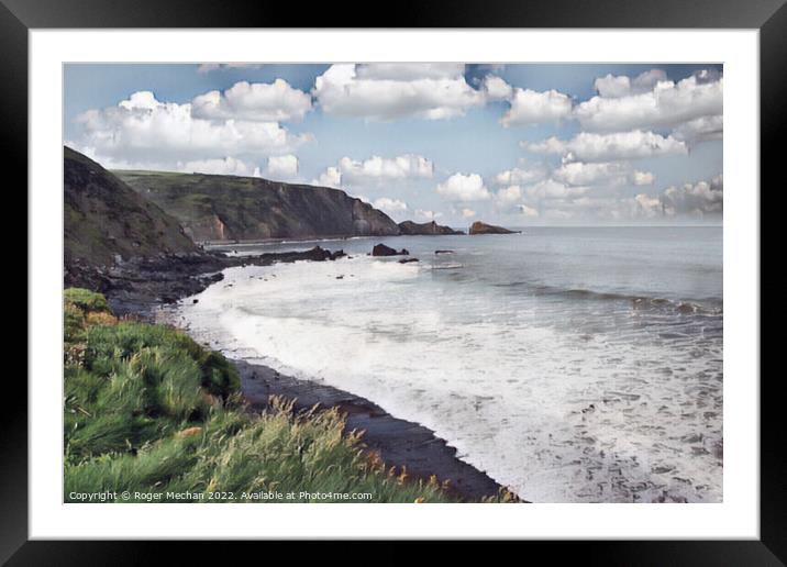 Serene Welcombe Mouth Bay Framed Mounted Print by Roger Mechan