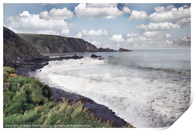 Serene Welcombe Mouth Bay Print by Roger Mechan