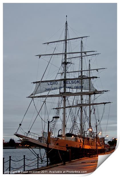 The Lord Nelson, tall ship Print by Dawn O'Connor