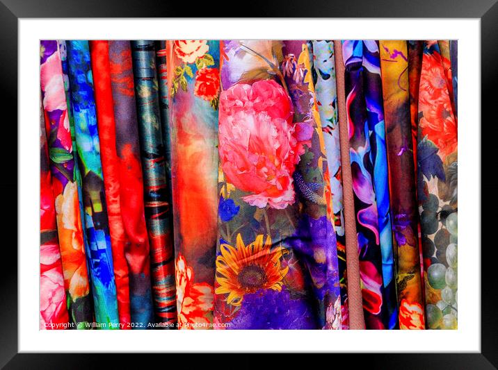 Chinese Colorful Flower Silk Scarves Yuyuan Shanghai China Framed Mounted Print by William Perry