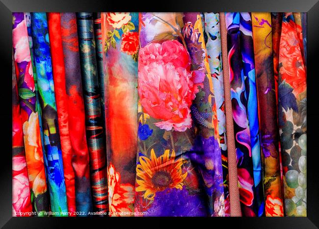 Chinese Colorful Flower Silk Scarves Yuyuan Shanghai China Framed Print by William Perry