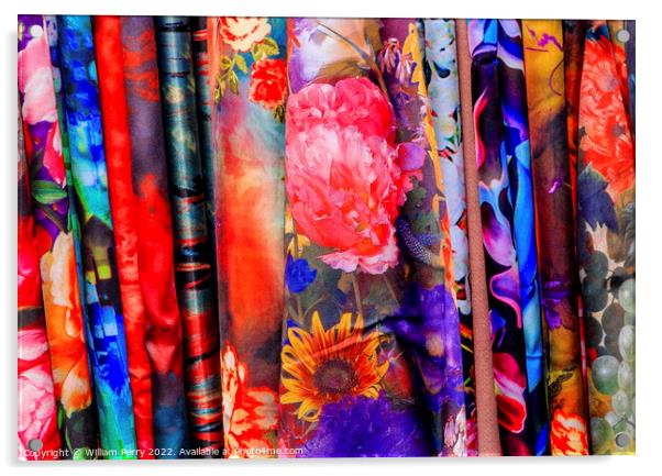 Chinese Colorful Flower Silk Scarves Yuyuan Shanghai China Acrylic by William Perry