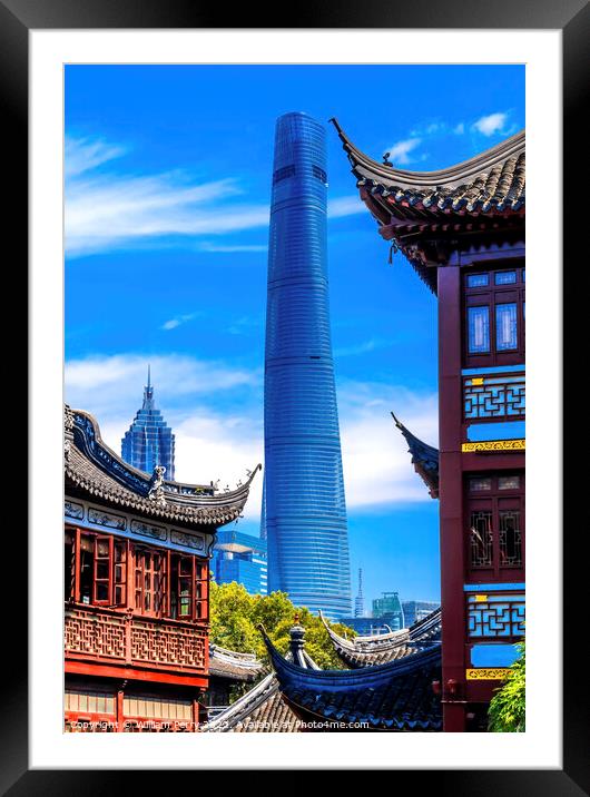 Shanghai China Old and New Shanghai Tower and Yuyuan Garden Framed Mounted Print by William Perry