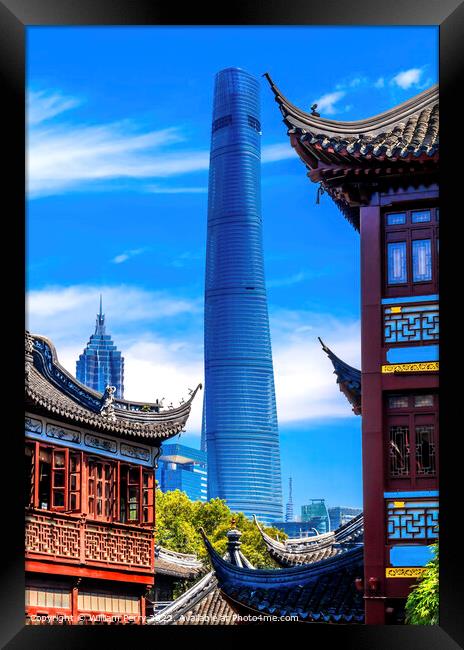 Shanghai China Old and New Shanghai Tower and Yuyuan Garden Framed Print by William Perry