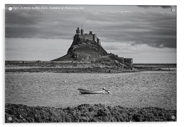 Lindisfarne boat black and white Acrylic by Aimie Burley