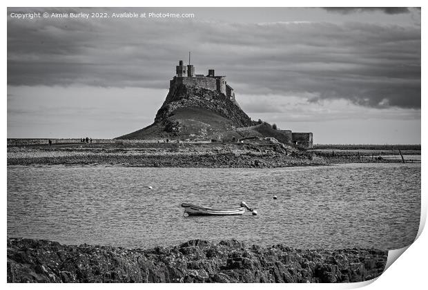 Lindisfarne boat black and white Print by Aimie Burley