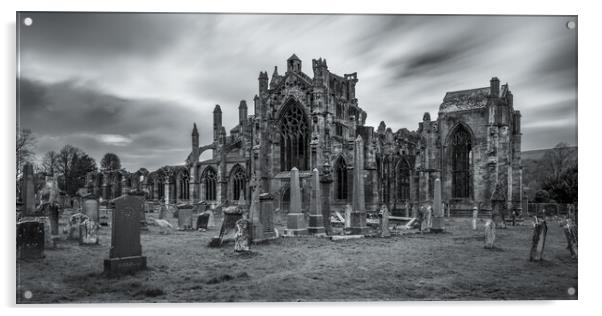 Melrose Abbey Black and White  Acrylic by Anthony McGeever