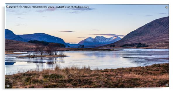 An Teallach viewed across frozen Loch Droma Acrylic by Angus McComiskey