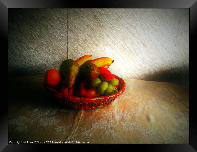 Still life of mixed fruit in a basket Framed Print by Errol D'Souza
