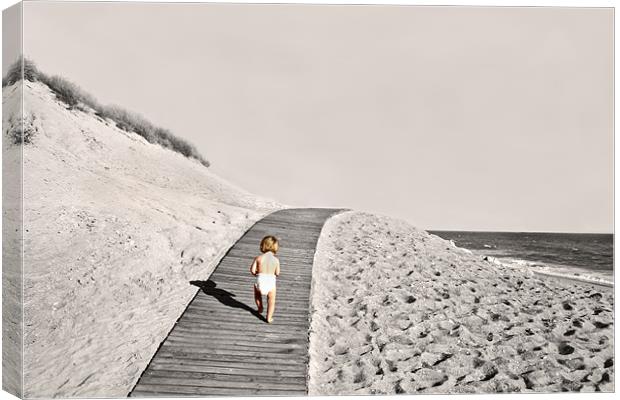 Baby running across beach edge Canvas Print by Tanya Hodgkiss