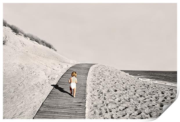 Baby running across beach edge Print by Tanya Hodgkiss