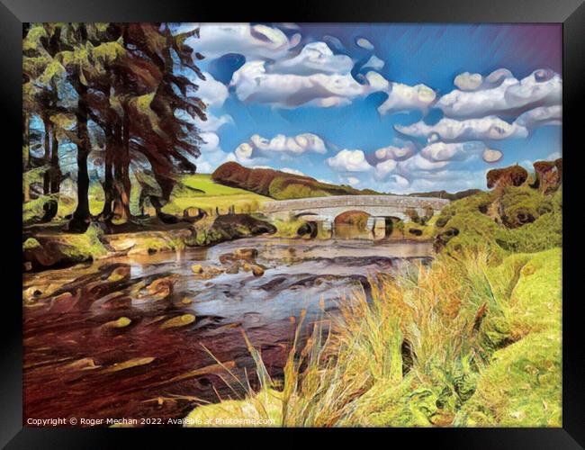 Serene Bridge over Dart River Framed Print by Roger Mechan