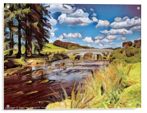 Serene Bridge over Dart River Acrylic by Roger Mechan