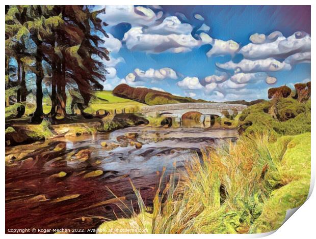 Serene Bridge over Dart River Print by Roger Mechan