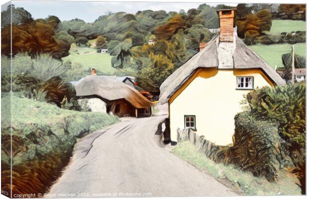 Thatched cottage and country lane Canvas Print by Roger Mechan