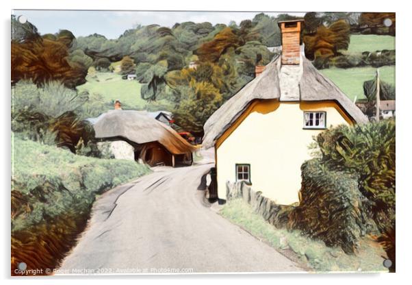 Thatched cottage and country lane Acrylic by Roger Mechan