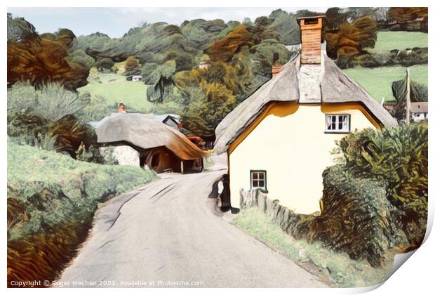 Thatched cottage and country lane Print by Roger Mechan