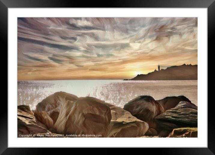 Lighthouse's Last Glow Framed Mounted Print by Roger Mechan