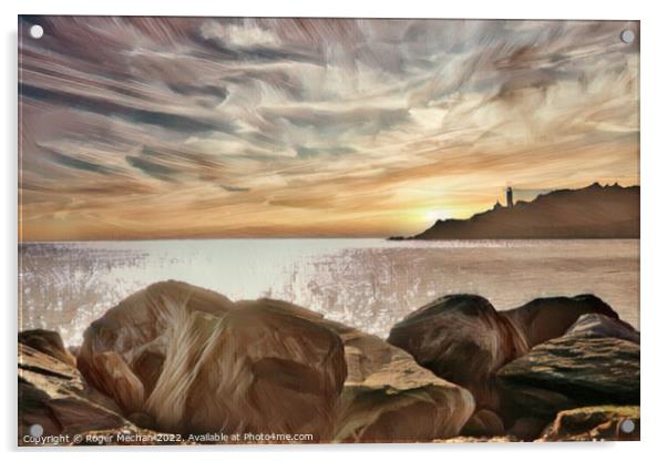 Lighthouse's Last Glow Acrylic by Roger Mechan