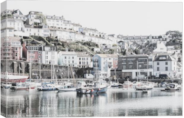 Brixham Harbour in pastel colours Canvas Print by Peter Greenway