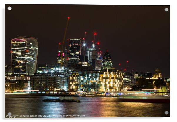 London At Night - The 'Walkie Talkie' Building & F Acrylic by Peter Greenway