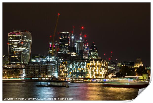London At Night - The 'Walkie Talkie' Building & F Print by Peter Greenway