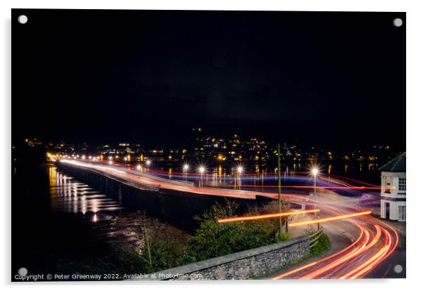 Traffic Light Trails Across Shaldon Bridge, Devon Acrylic by Peter Greenway