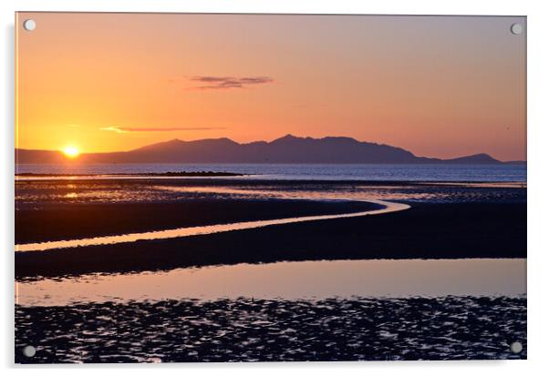 Colourful Ayr beach view of Arran sunset Acrylic by Allan Durward Photography