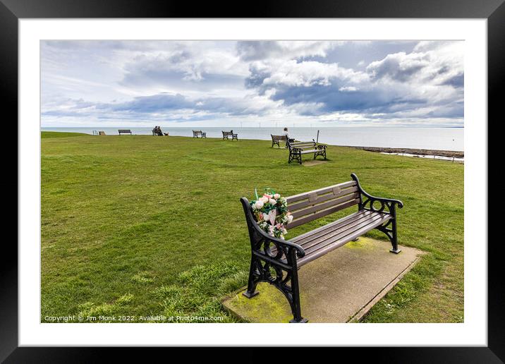 Newbiggin Benches Framed Mounted Print by Jim Monk