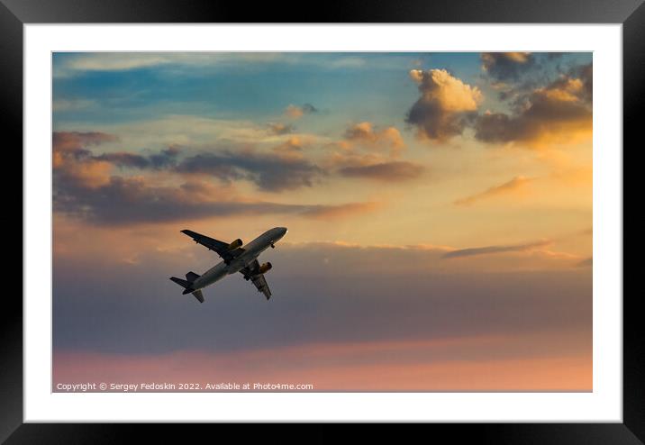 Passenger plane in the beautiful sky - Air travel Framed Mounted Print by Sergey Fedoskin