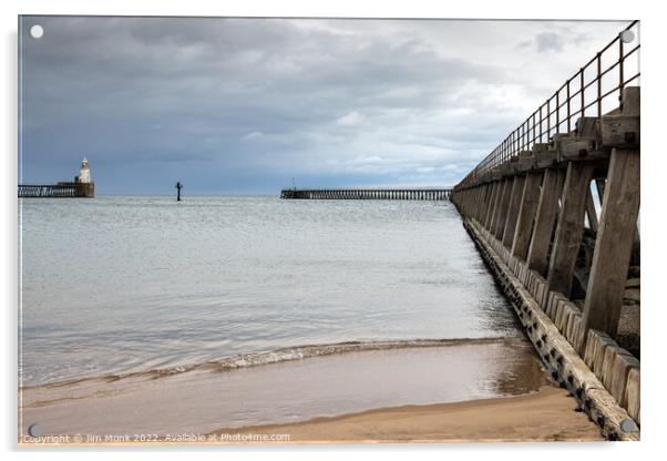 Blyth Piers and Lighthouse Acrylic by Jim Monk